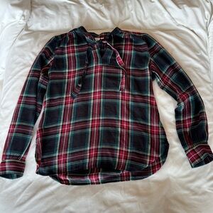 Gap Womens Plaid Tie Collar Long Sleeve Shirt Size M Red Plaid Button Holiday